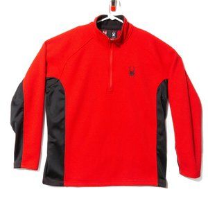 Spyder Men's Size XXL 1/4 Zip Red Waffle Knit Sweater Embroidered Spider Logo
